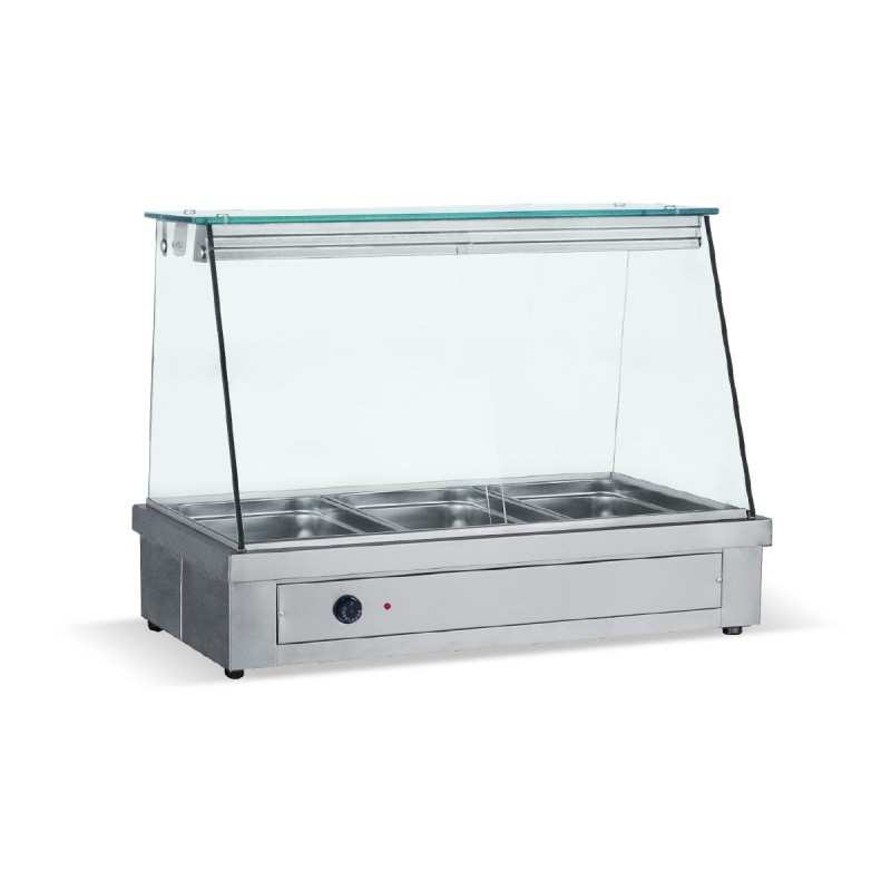 ΕΠΙTΡΑΠΕΖΟ INOX ΜΠΑΙΝ ΜΑΡΙ ΜΕ ΒΙΤΡΙΝΑ MΤ 106  1.06 x 0.70 x 0.77